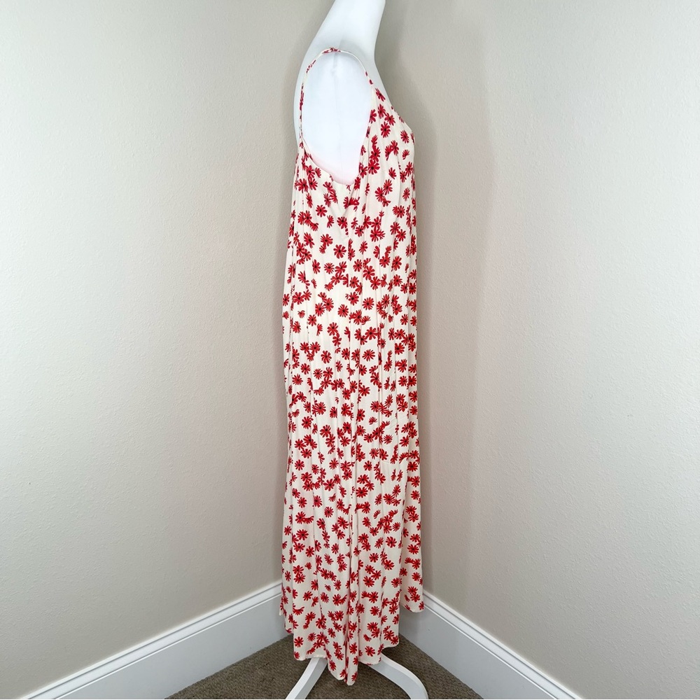 Reformation ALEXANDRA Ivory & Red Daisy Floral Sleeveless V-Neck Midi Dress - Picture 10 of 15